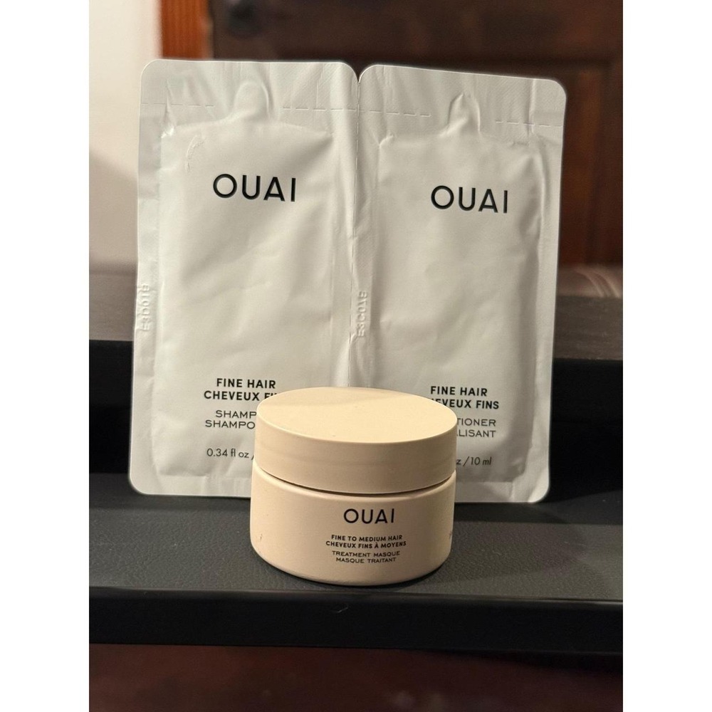 OUAI Fine Hair Set Shampoo Conditioner Packettes & Treatment Masque Jar new